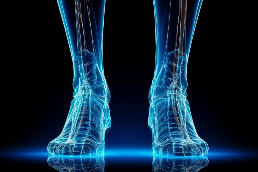 X ray image showcasing human foot bone structure
